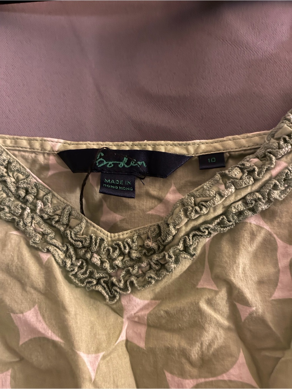 Boden Olive Green and Light Pink Printed Girls' Dress